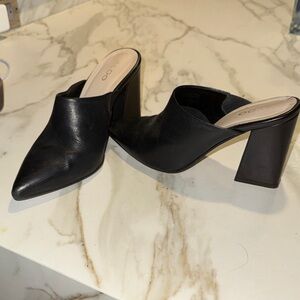 Aldo Sleek Black Leather Mules